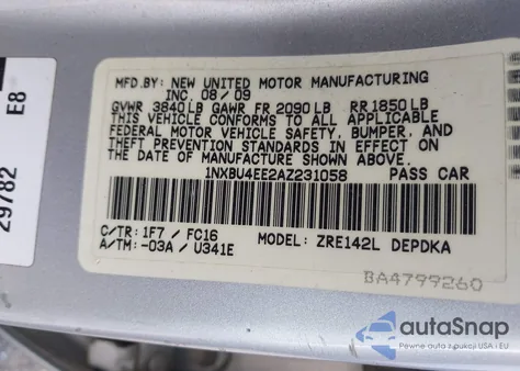 2010 Toyota Corolla Le from USA, damaged, VIN 1NXBU4EE2AZ231058